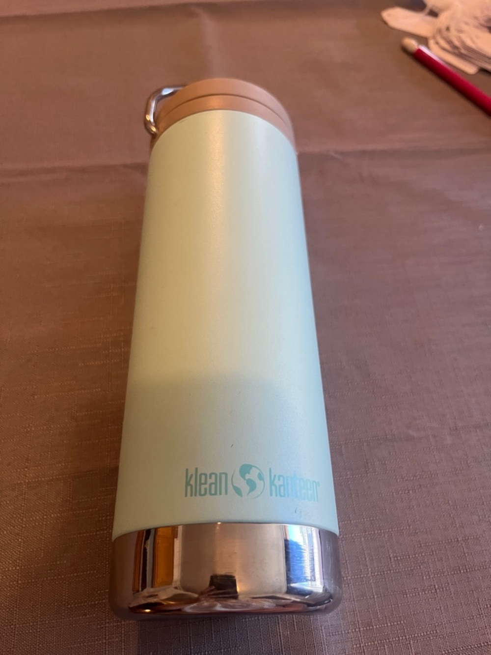 Klean Kanteen Mint Green Insulated Bottle with Rose Gold Accents